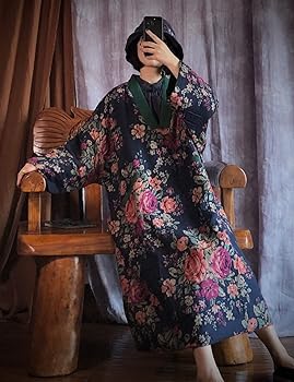 NFYM Women Winter Dress Coat Quilted Outwear Flower Printed NFYM Women Winter Dress Coat Quilted Outwear Flower Printed