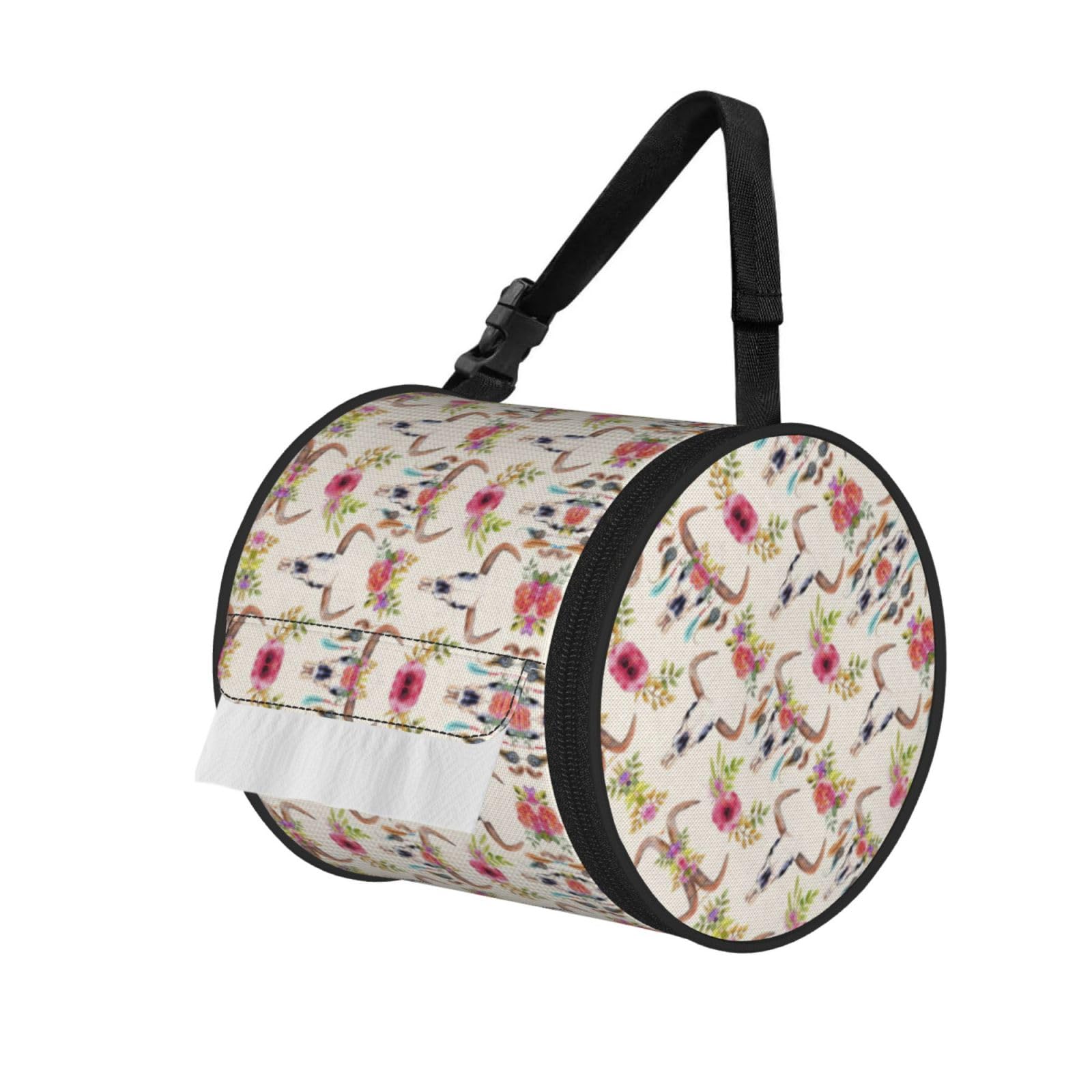 Runner Bull Skull Printed Roll Paper Carrier Bag, Foldable Oxford Cloth Tissue Case for Camping Hiking Backpack