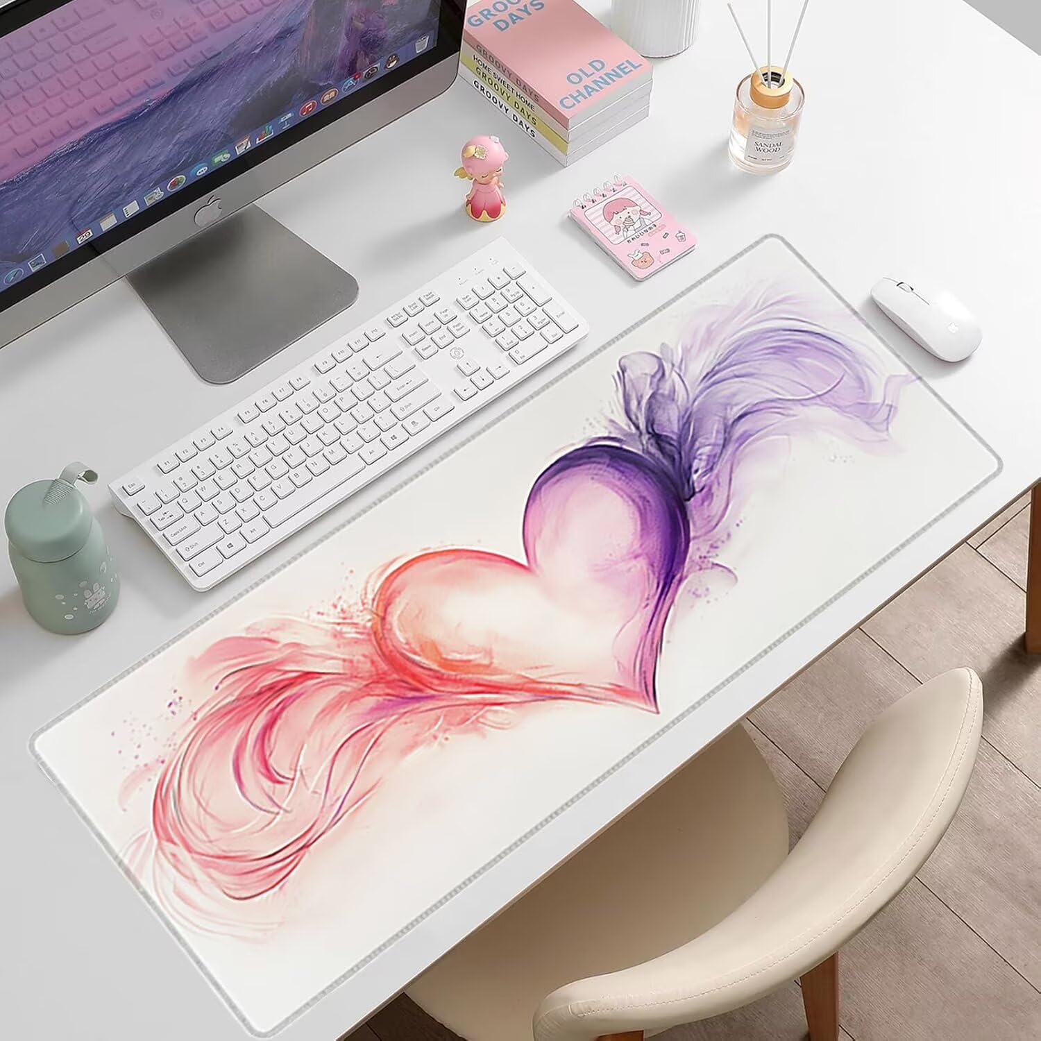 Nowoczesna podkładka pod mysz XXL - 1600x800x3mm - biała duża mata na biurko z przeszytymi krawędziami i antypoślizgowa wodoodporna do komputera, laptopa poprawia precyzję i szybkość. -35526