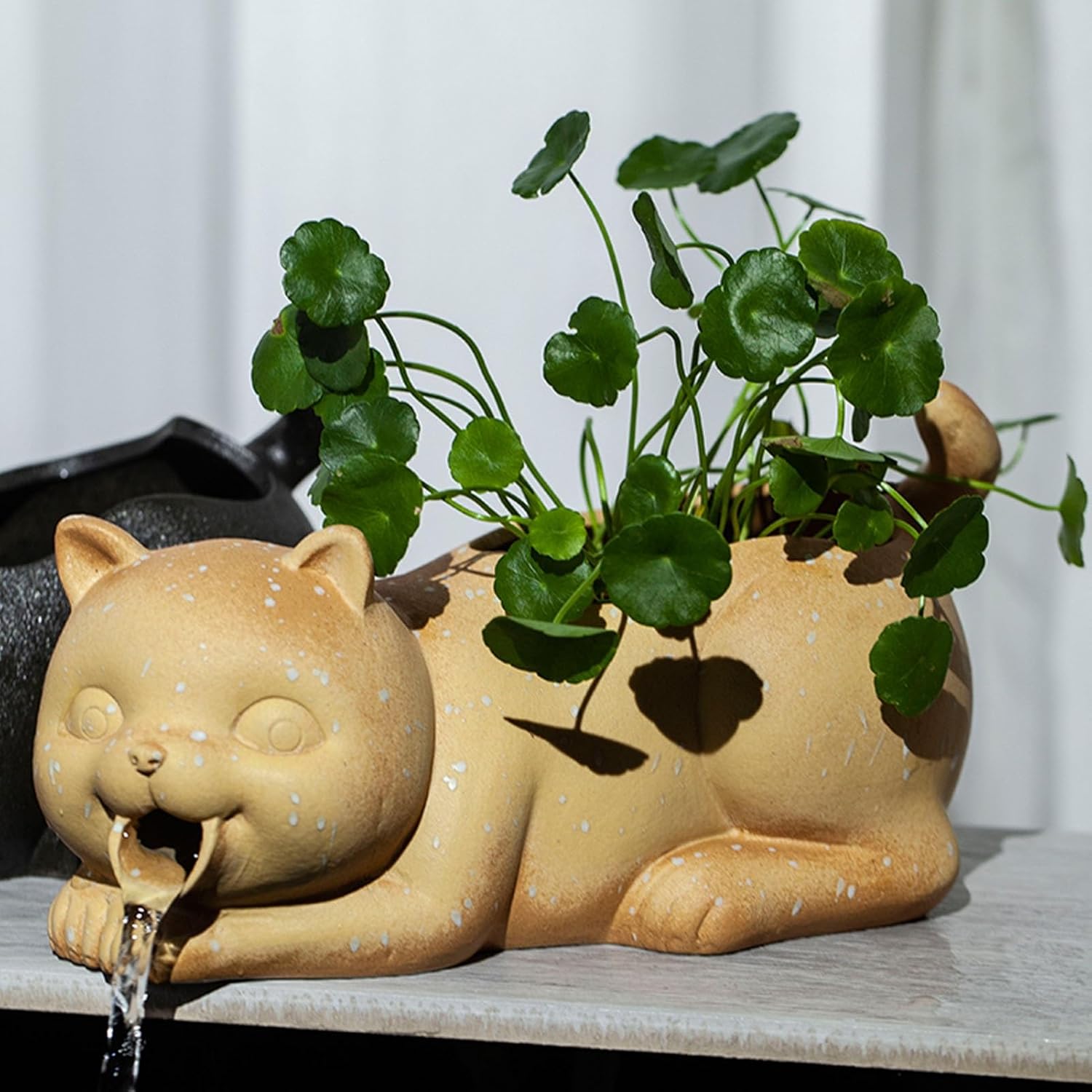 Spitters for Small Ponds, Garden Fountain Spitter, Outdoor Water Feature Statue, Animal Pond Fountains DIY Ceramic Decoration Waterfall(Black)