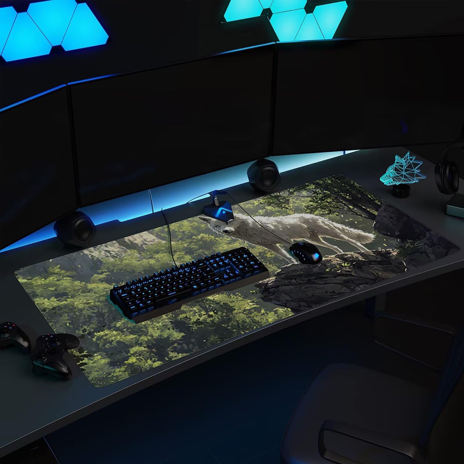 Podkładka pod mysz Las Wilk XXL 1200x600x3 mm duża podkładka pod mysz szyte krawędzie wodoodporna antypoślizgowa duże rozszerzone akcesoria biurowe do PC, komputer poprawia dokładność i szybkość j0xk