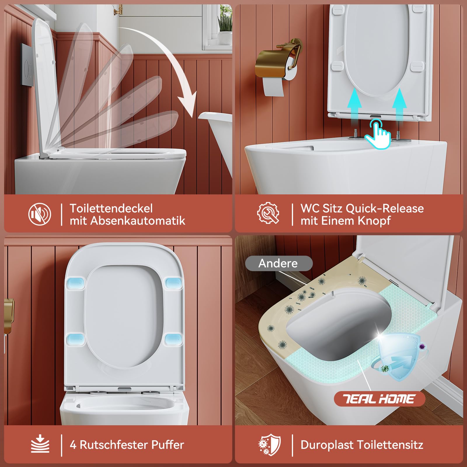 Wisząca WC z wolnoopadającą deską – toaleta z jednootworową spłukiwaną superspinem – WC naścienna do WC dla gości – ceramiczna muszla klozetowa z miękkim domykaniem – 50,5 × 34 × 36 cm