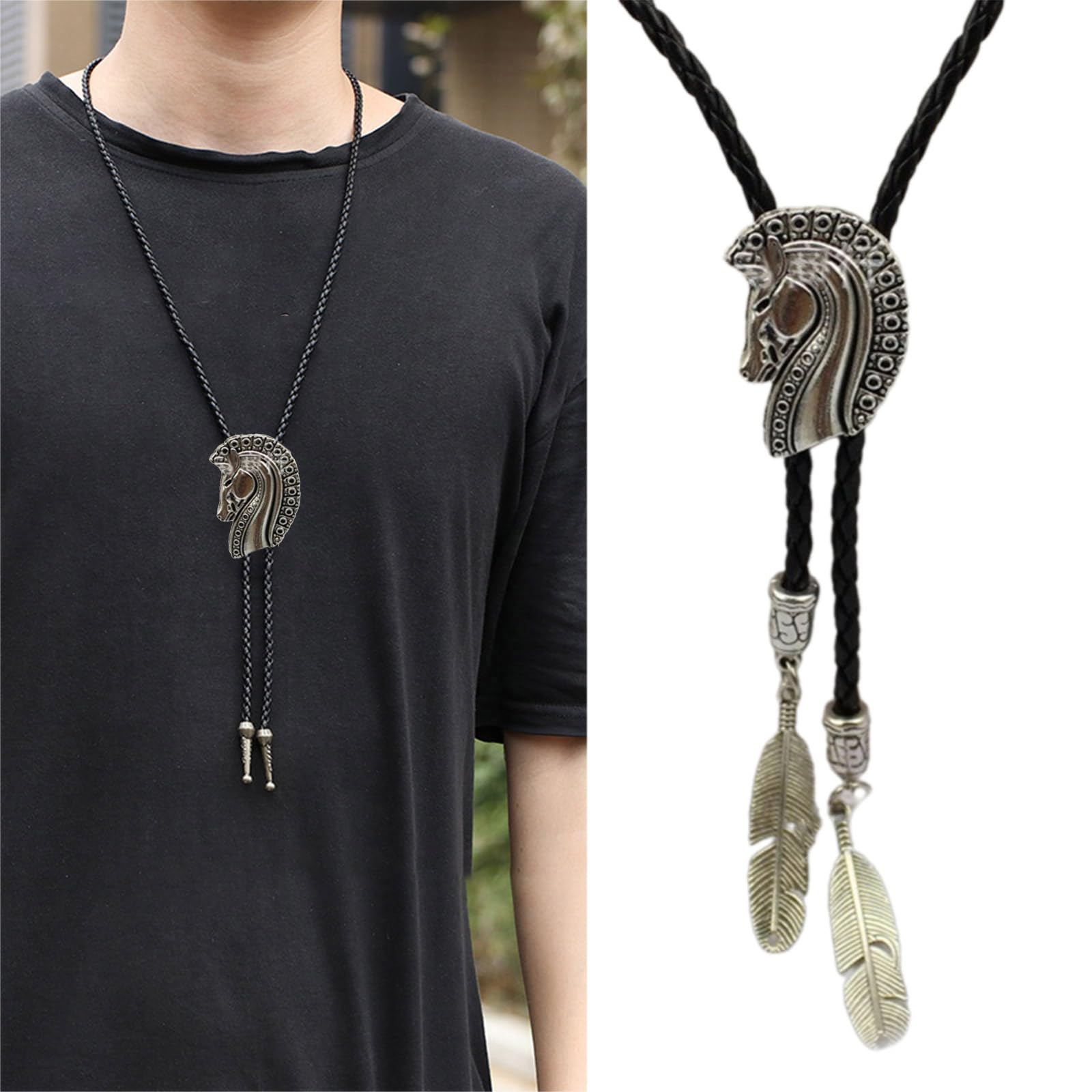 Cravatte da Cowboy, Collana con Cravatta da Cowboy, Ciondolo Forma di Testa Cavallo(A)