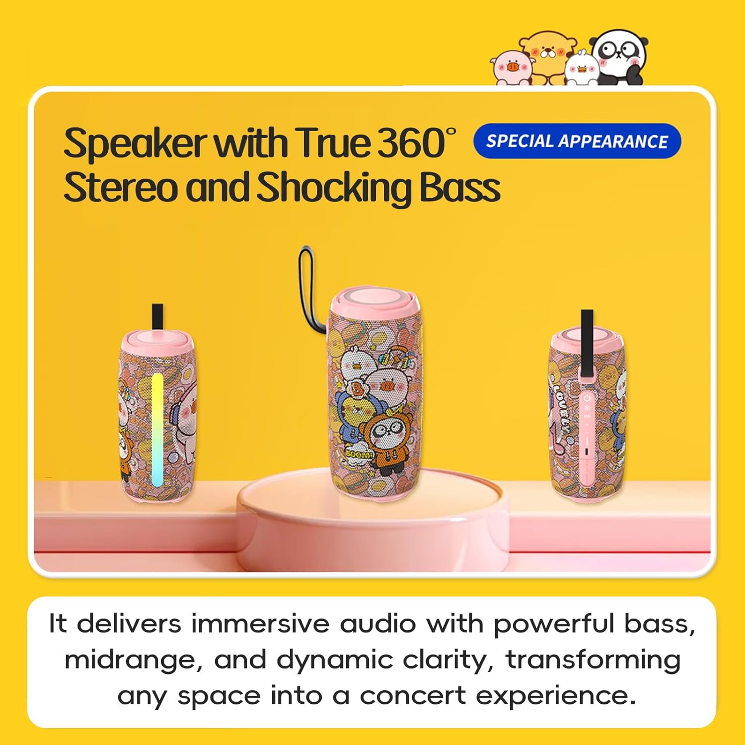 Portable Bluetooth Speaker with Lights, IPX5 Waterproof, Stereo Sound Loud, Small Wireless Speaker , TWS Pairing, BT5.3，20H Long Playtime, for Home/Party/Beach/ Outdoor, White Elephant Gifts (Pink)