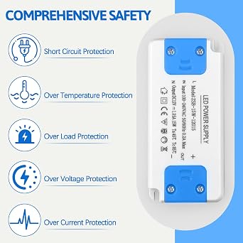 LED Transformer 15W, Ultra Slim 12V LED Driver 240V AC to 12V DC 1.25A, Constant Voltage Power Supply Adapter, Low Voltage Converter for Strip Light, Downlight and G4, MR11, MR16 Light Bulb