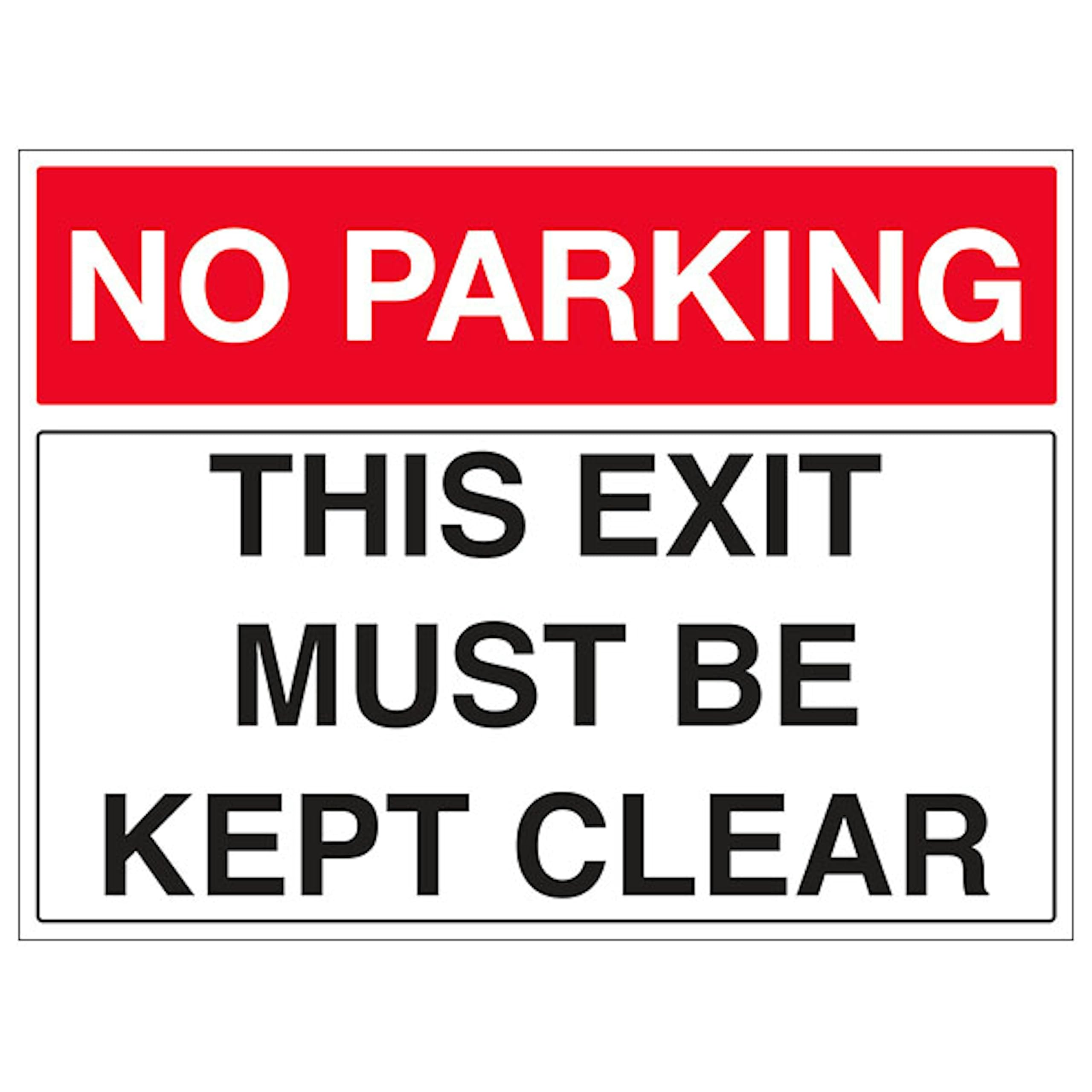 V Safety No Parking - This Exit Must Be Kept Clear - Landscape 600 x 450 mm - 3mm Reflective Aluminium Composite Safety Sign
