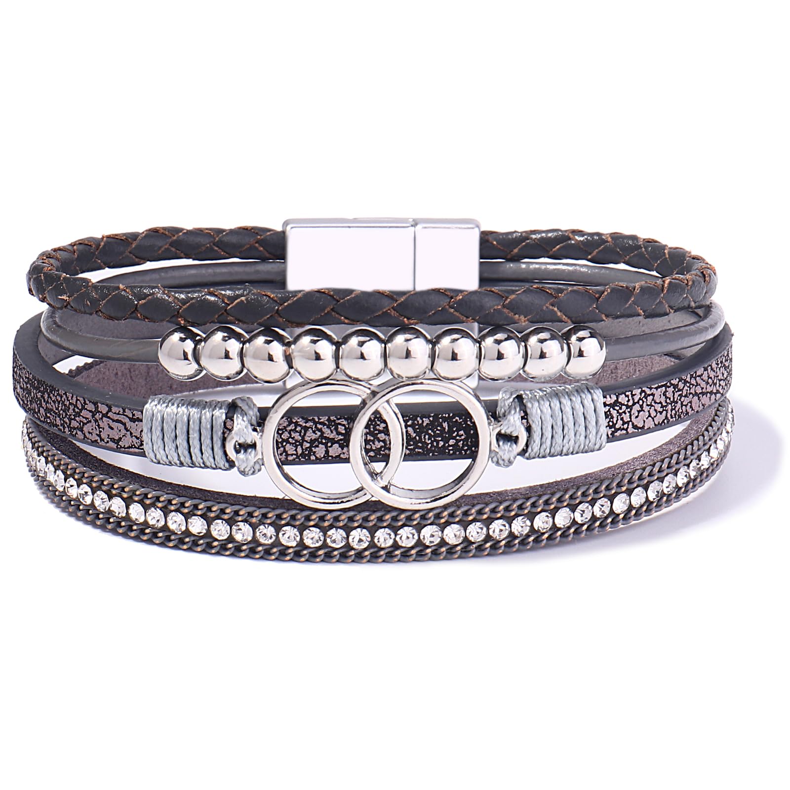Chunky Boho Leather Wrap Bracelets Cowgirl Beaded Circle Western Jewelry