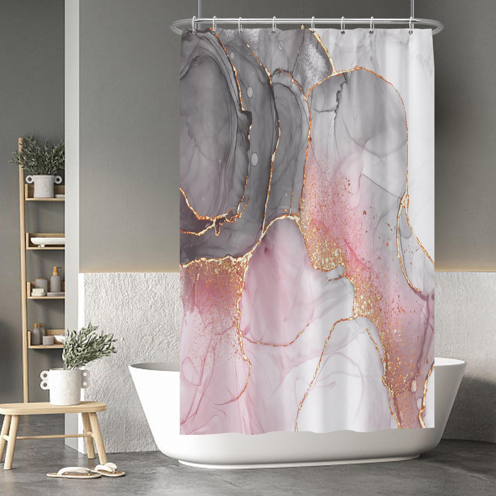 Baocicoo Gold Pink Grey Marble Shower Curtain for Bathroom Modern Luxury Bohemia Decor Waterproof Fabric Shower Curtain with Hooks 48x72 Inches