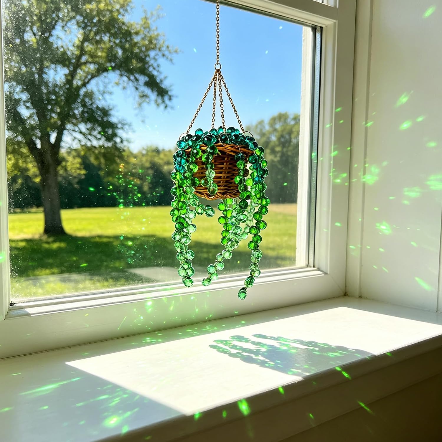 SWTHONY Beaded Plant Kit with Rattan Basket, Green Glass Beads for String of Pearls Plants Hanging Suncatcher DIY Crafts