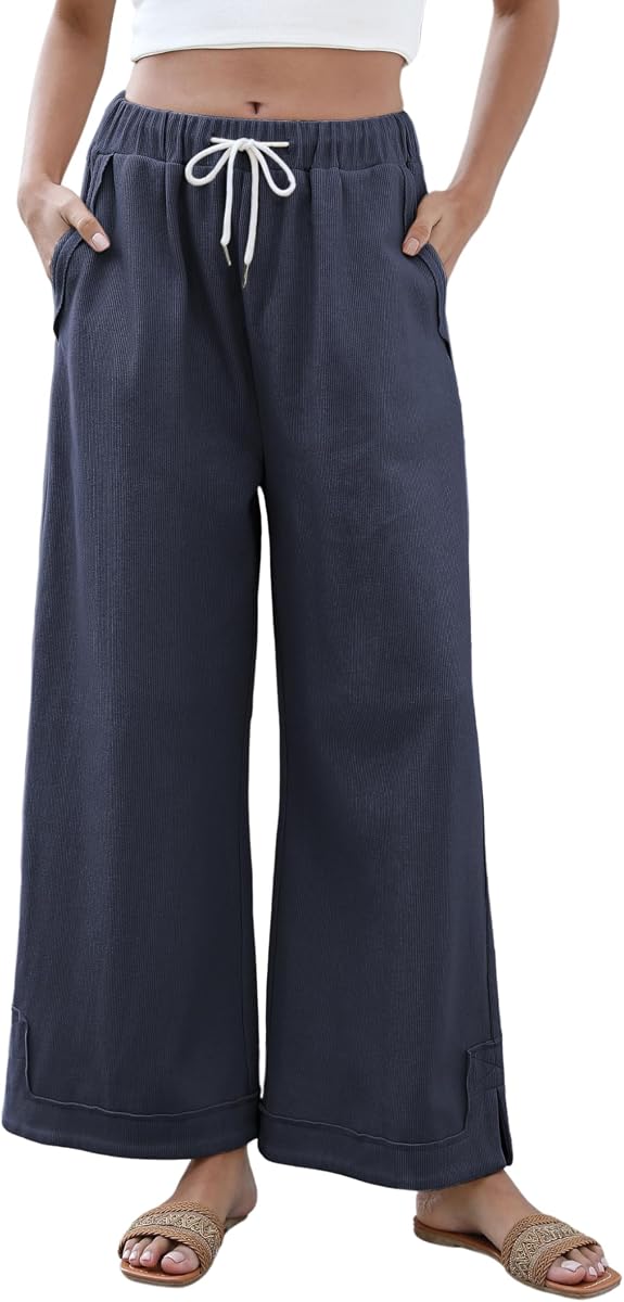 Athlisan Womens Baggy Wide Leg Palazzo Pants Casual Loose Drawstring Elastic Waisted Lounge Trousers with Pockets