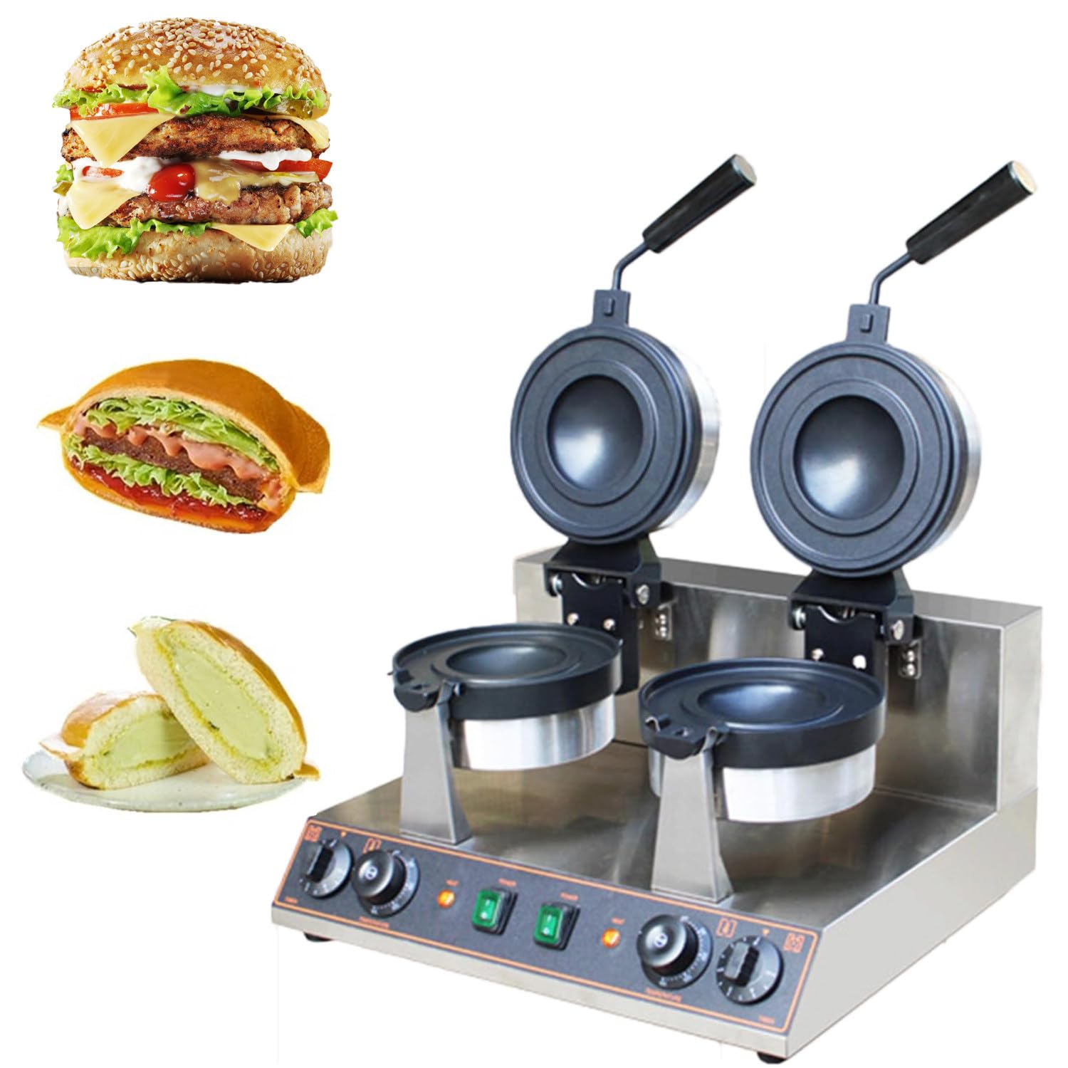 ANXYYDS Electric Burger Waffle Maker, 1300W Commercial Non Stick Panini Press Hamburger Machine, Ice Cream Waffle Baker Machine for Home Kitchen Use Breakfast B