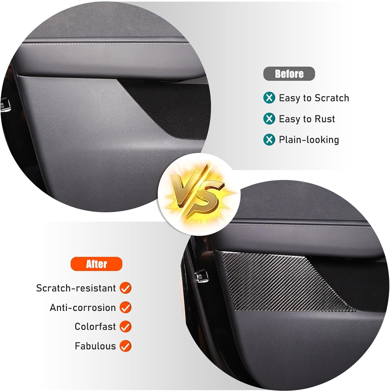 Fit for Tesla Model 3 Model Y 2016 2017 2018 2019 2020 2021 2022 Soft Carbon Fiber 3D Sticker Car Inner Door Sstorage Box Panel Trim Stickers Car Accessories,Inner Door Anti-Kick Panel Cover