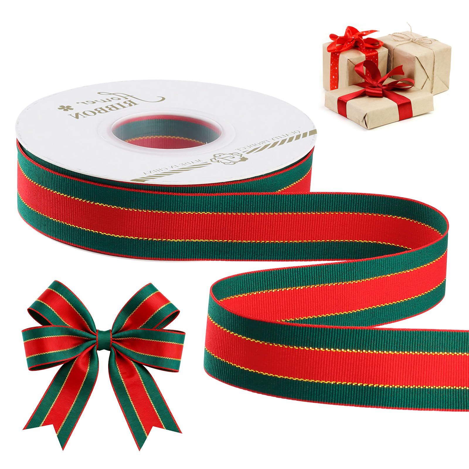Christmas Ribbon for Gift Wrapping, Thick Fabric Silk Satin Floral Ribbons for Crafts (Stripe-2.5cm) — image 1