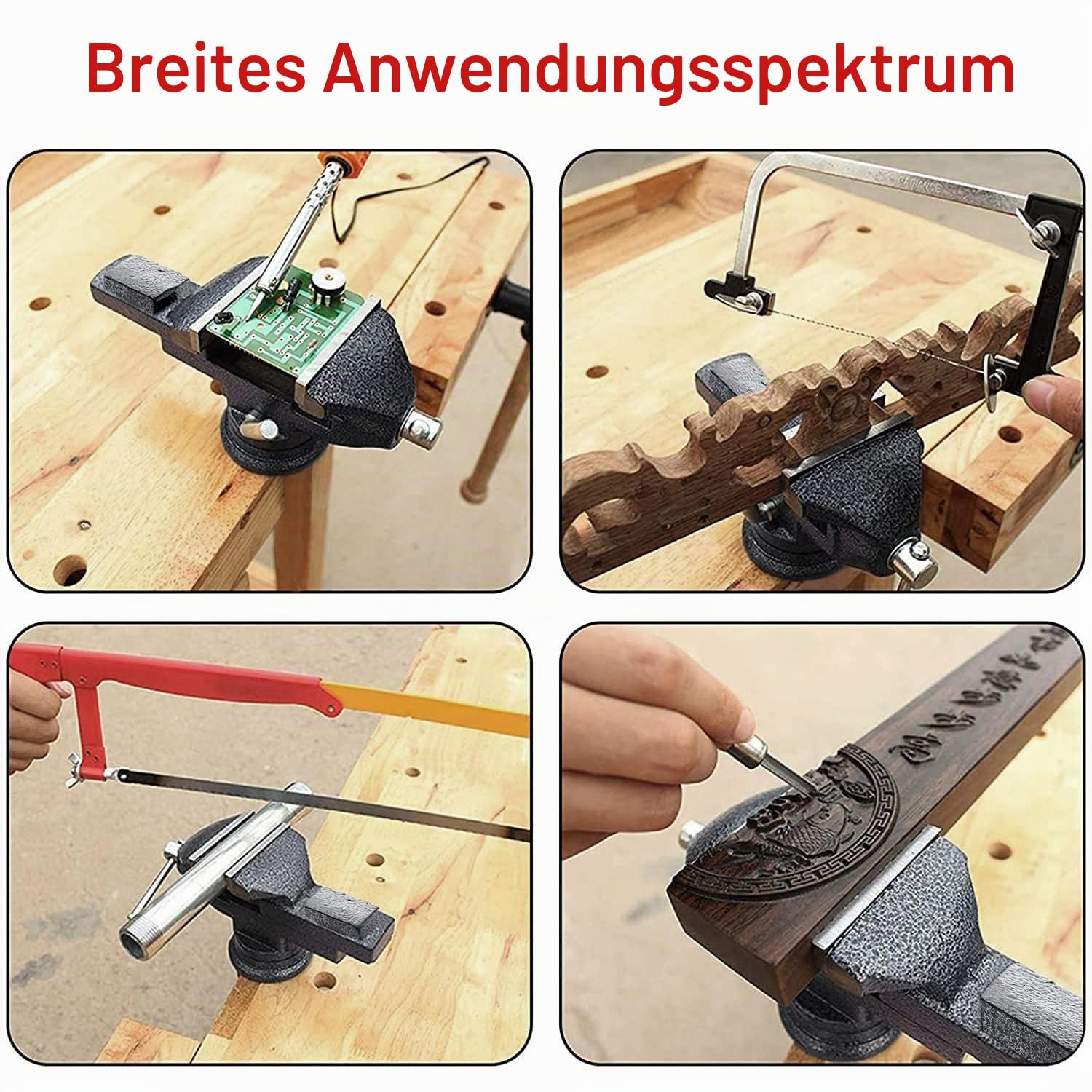 TEENO Schraubstock Drehbar,Breite der Backe 85 mm, Schraubstock klemmbar mit 360° Drehbarem Sockel, Material aus Gegossenem Stahl, 800 kg, Abnehmbar und mit Doppeltem Verwendungszweck (85 mm)