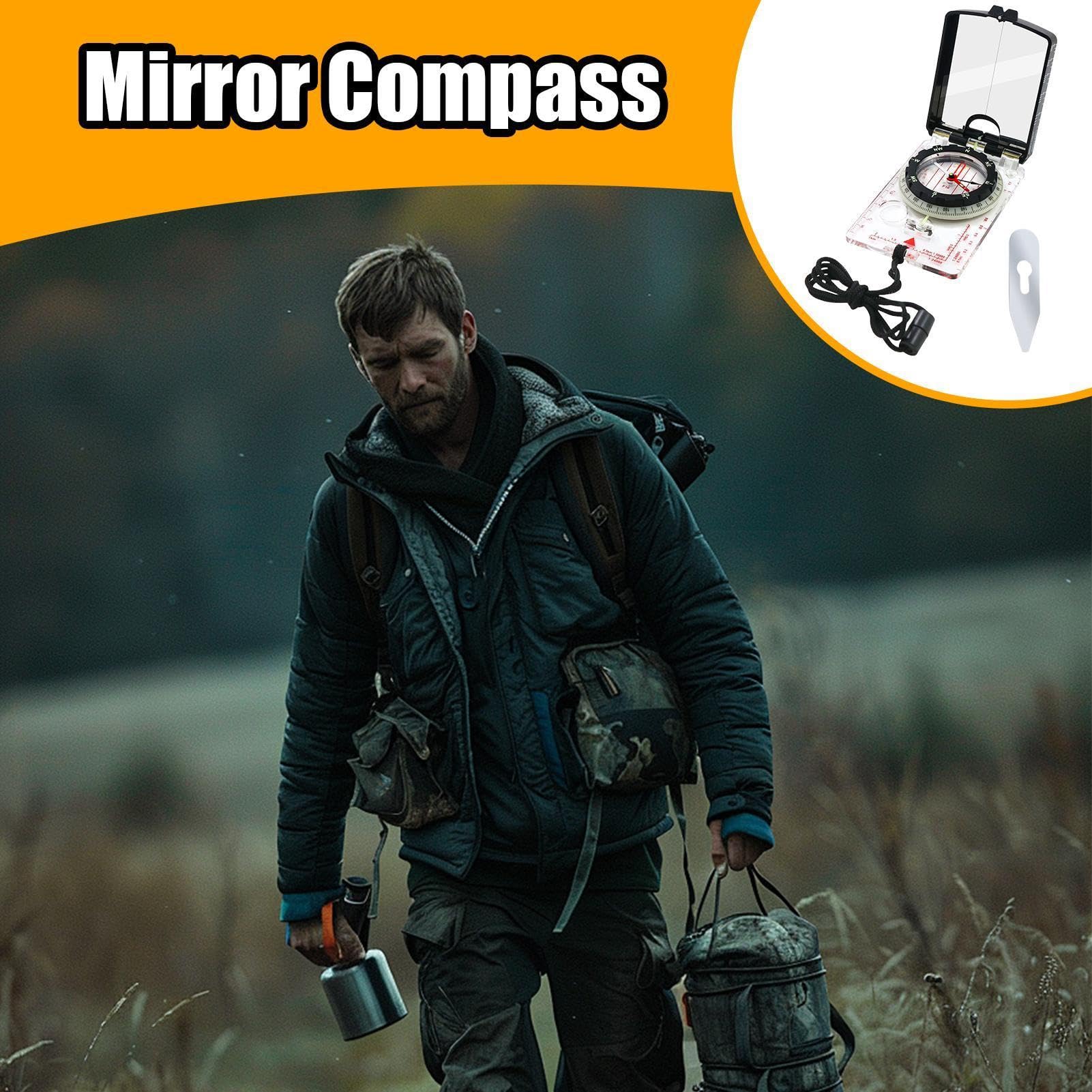 Boussole De Randonnée Lumineuse Avec Miroir – Étanche, Compensation De Déclinaison, Mesure De Distance – Pour Camping, Pêche, Chasse, Navigation