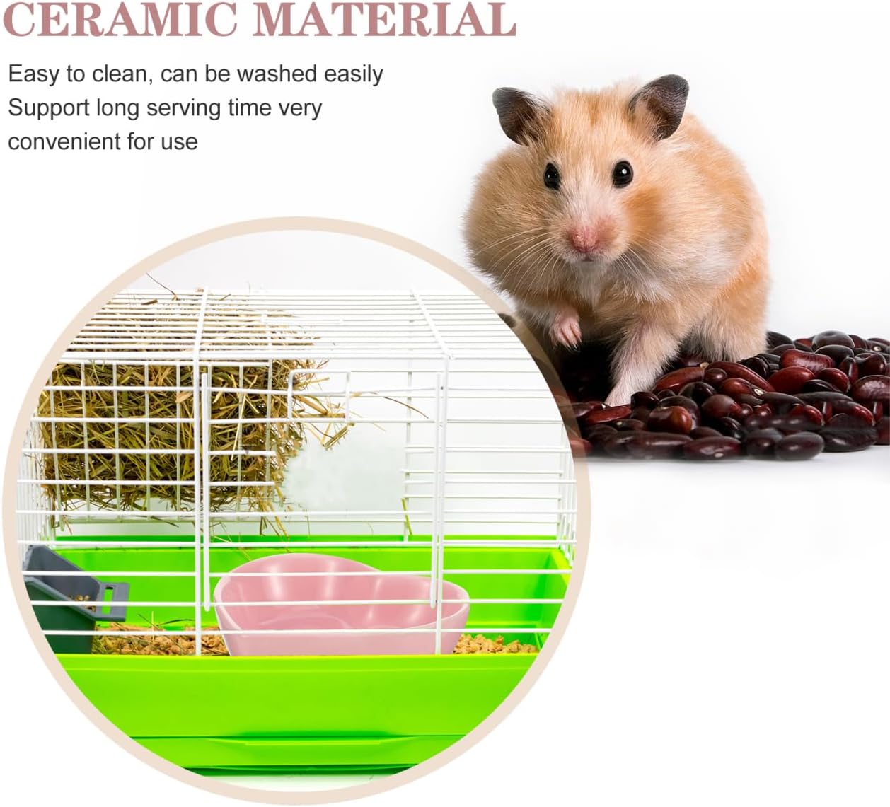 UKCOCO Heart Shaped Ceramic Pet Bowl 3.14X2.75X0.98In Non-Tip Small Animal Food and Water Dish for Hamsters Guinea Pigs Hedgehogs Gerbils - Smooth Surface Pink Porcelain Feeder