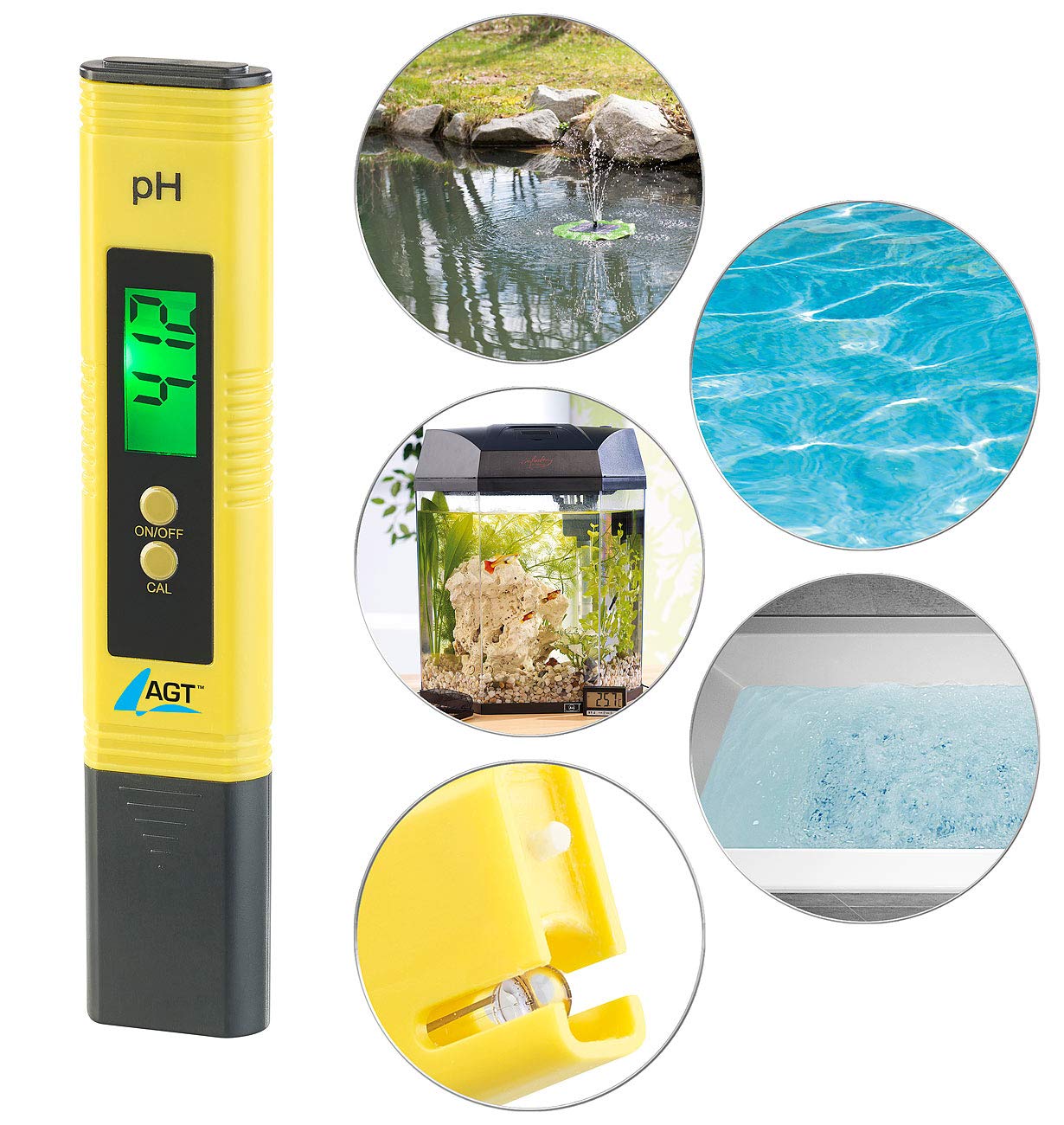 AGT Wassertester: Digitales pH-Wert-Testgerät mit Solarbetriebener Pool-Ionisator (Poolmessgerät, pH Messgerät Pool, Tester)