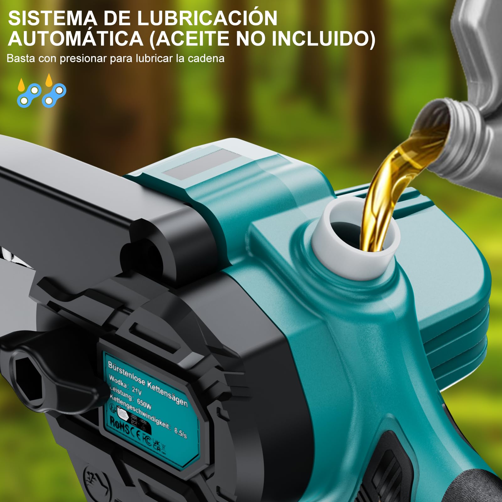 Minisierra de cadena con batería 2×2000mAh, sierra de cadena eléctrica de 6 pulgadas mini con engrase automático y 2 catene, sierra de cadena de batería para tijeras de jardín | 2 cadenas, 550 W, indicador de estado de carga