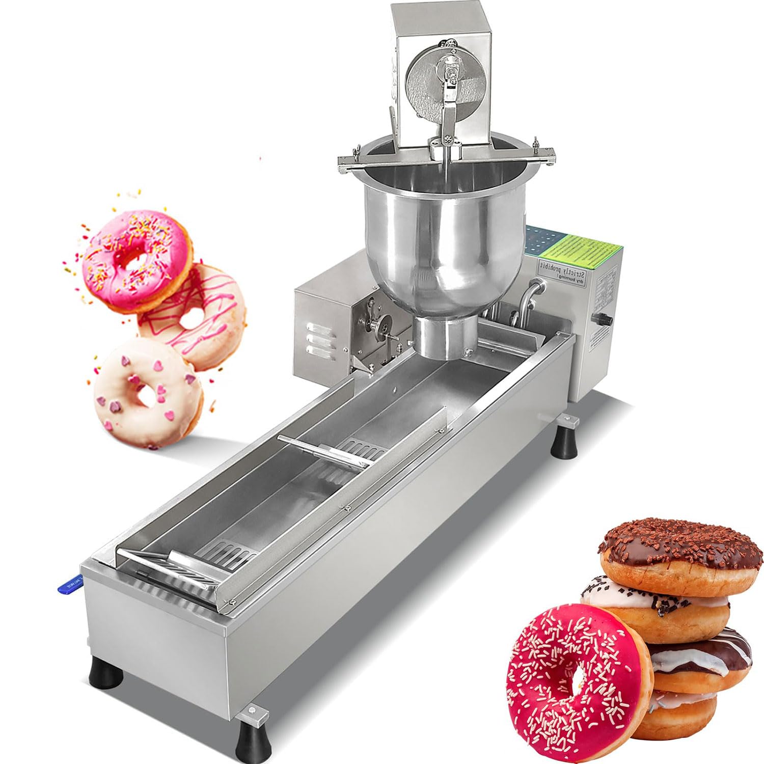 AYCDL Commercial Single Row Mini Donut Maker Machine, 450-800 Pcs/Hour Automatic Doughnut Maker, Electric Frying Donut Machine with Stainless Steel, Donut Fryer for Restaurant, Bakery