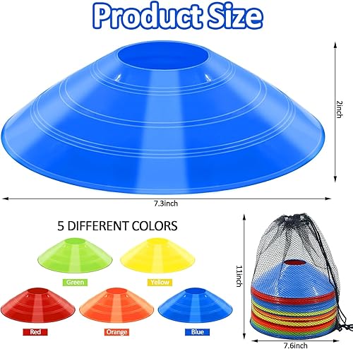 Miniatura 2 de Soccer Cones for Training, 10015 Pack Agility Cones with Carry Bag, Multi-Color Disc Cones for Sports Training, Soccer, Football, Basketball, Kids,