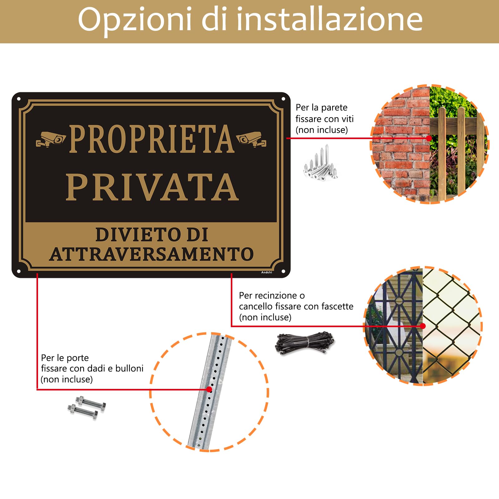 2pz Cartelli di proprietà privata segni di allarme di sorveglianza segni di alluminio(Nero - Proprietà privata, 30 * 20cm)