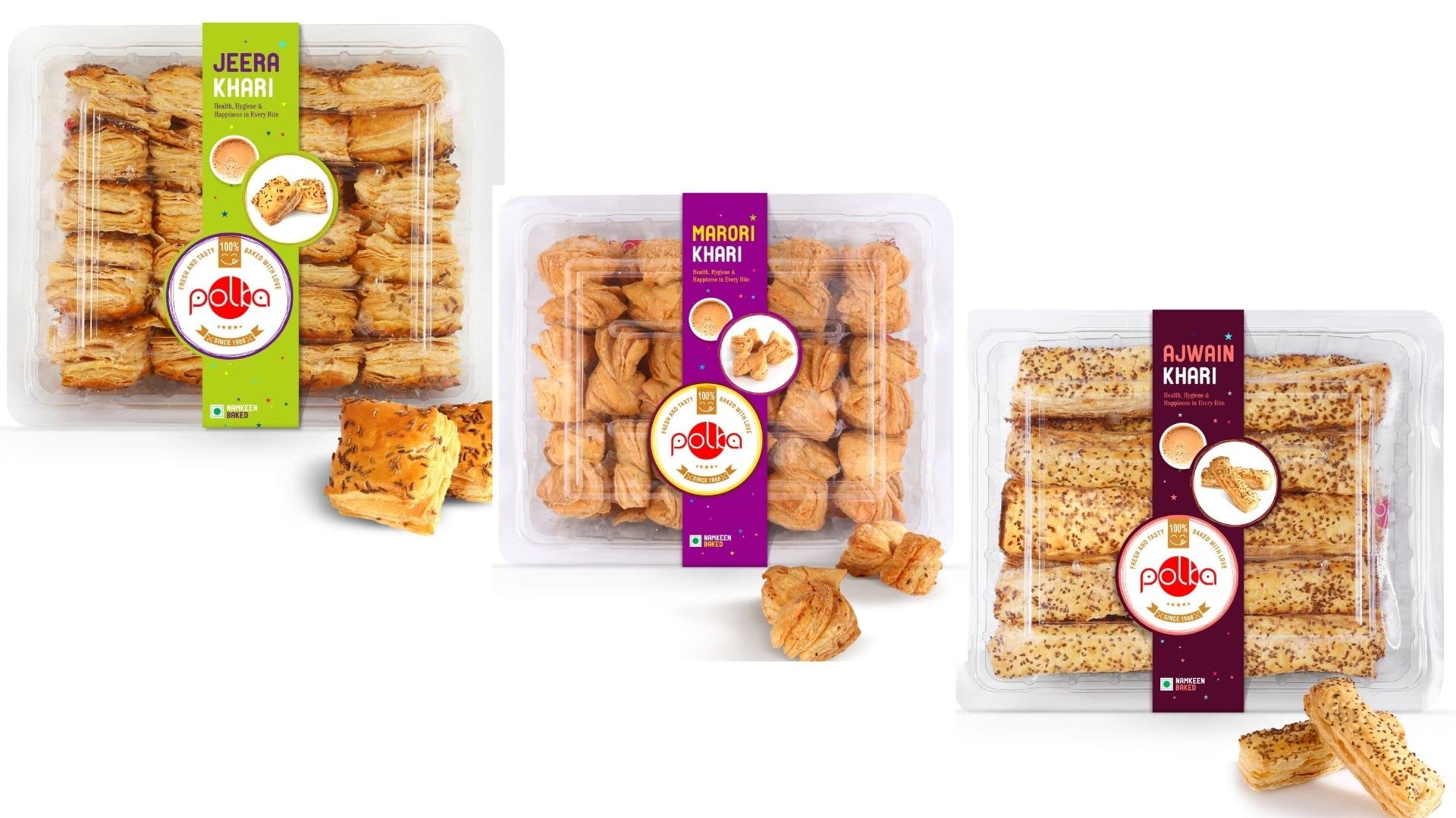 POLKA Khari Combo Pack of 3 ,Namkeen Ajwain ,Jeera ,and Marrori Khari ,900 Gm ,Namkeen Snacks ,Family Combo , Gift Pack (B08NYR7T7Z) Amazon Price History, Amazon Price Tracker