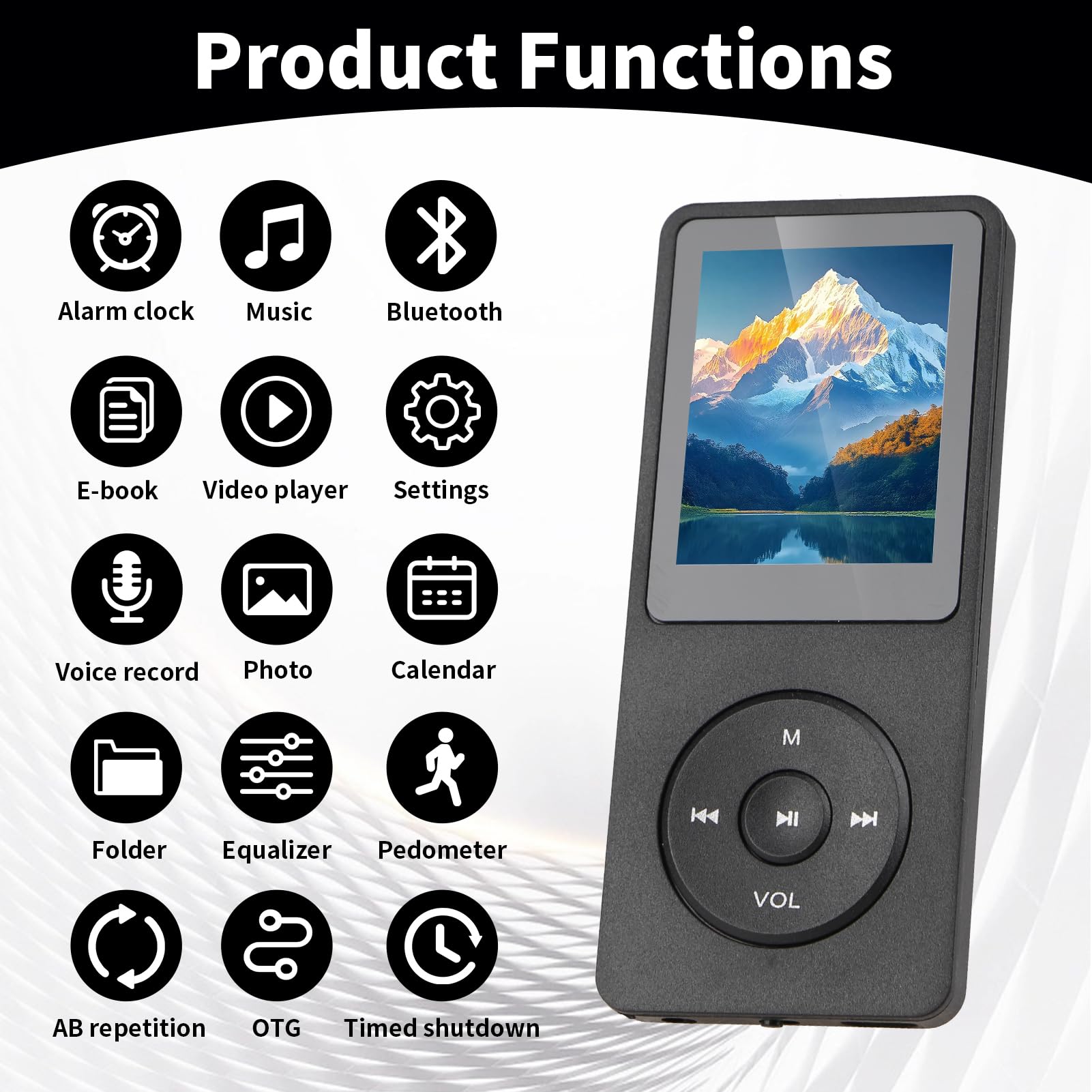 Lettore MP3 Bluetooth 5.3 64GB con Altoparlante, Autonomia 70H, Schermo 1,8”, MP4 Bluetooth Leggero, Lettore MP3 Bluetooth per Bambini Sport HiFi senza Perdita, Scheda TF 64GB