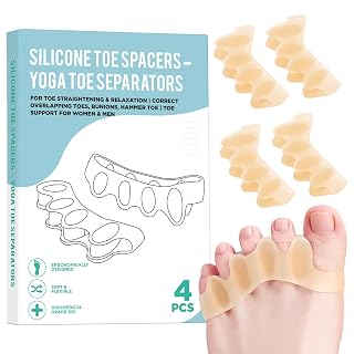 4 Pcs Silicone Toe Spacers – Yoga Toe Separators for Toe Straightening & Relaxation | Correct Overlapping Toes, Bunions, Hammer Toe | Toe Support toe separators for Women & Men (Tan, 3.98) - Amazon product rated Grade A