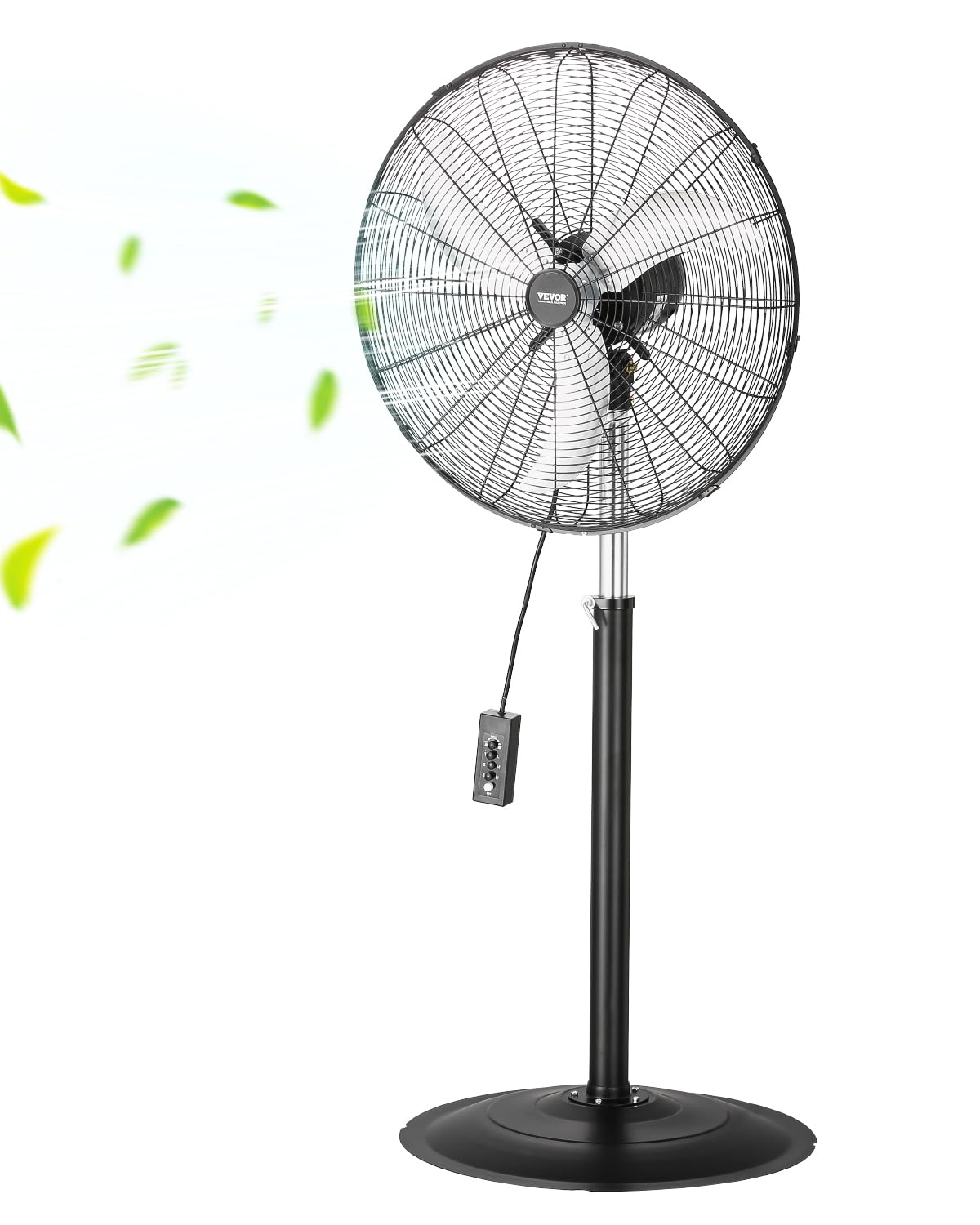 VEVOR Ventilador Oscilante de Pedestal 67 cm, Altura Ajustable de 131 a 193 cm Ventilador de Pie 3 Velocidades de Alta Potencia, para Sala de Estar, Hogar, Oficina, Negro, 670 x 600 x 1930 mm