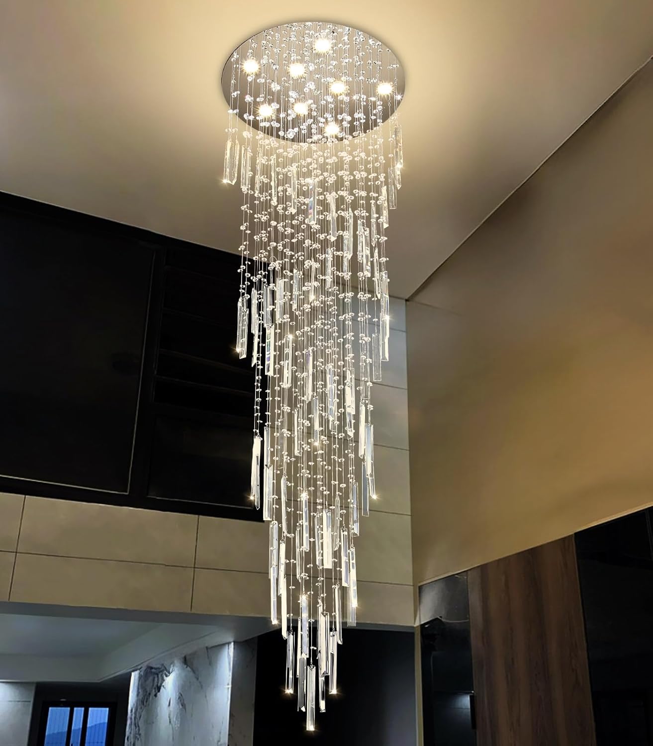 D24'' x H78'' Modern Crystal Chandelier High Ceiling Chandeliers for Entryway Glam Chandelier Large Raindrop Chandeliers LED Dimmable Light Fixtures for Staircaes Foyer Hallway Living Room