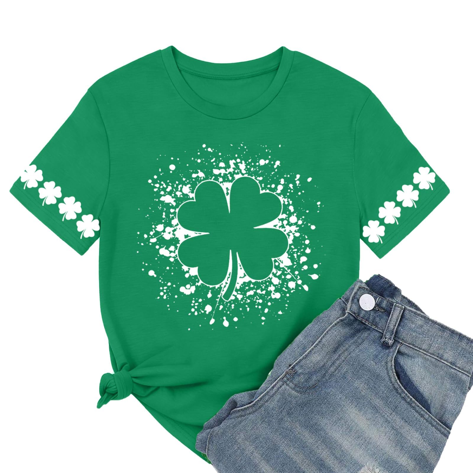 MEESHEEP Womens St Patricks Day Shirt: Lucky Shamrock Heart T Shirts Irish Green Tees — view 8