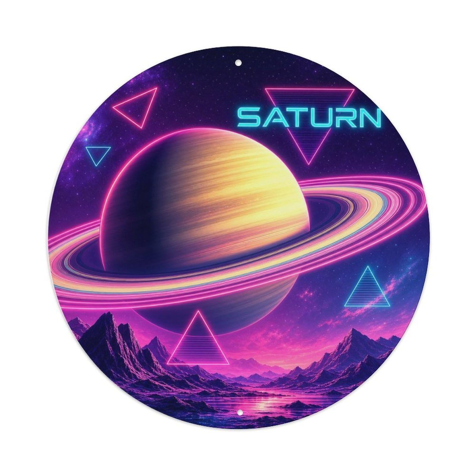 Saturn Outer Planet Celestial Deep Space Metal Tin Sign Plaque Wall Decor for Cafe, Man Cave, Club Bar, Office, Home Garden Round Metal Poster 8x8Inch
