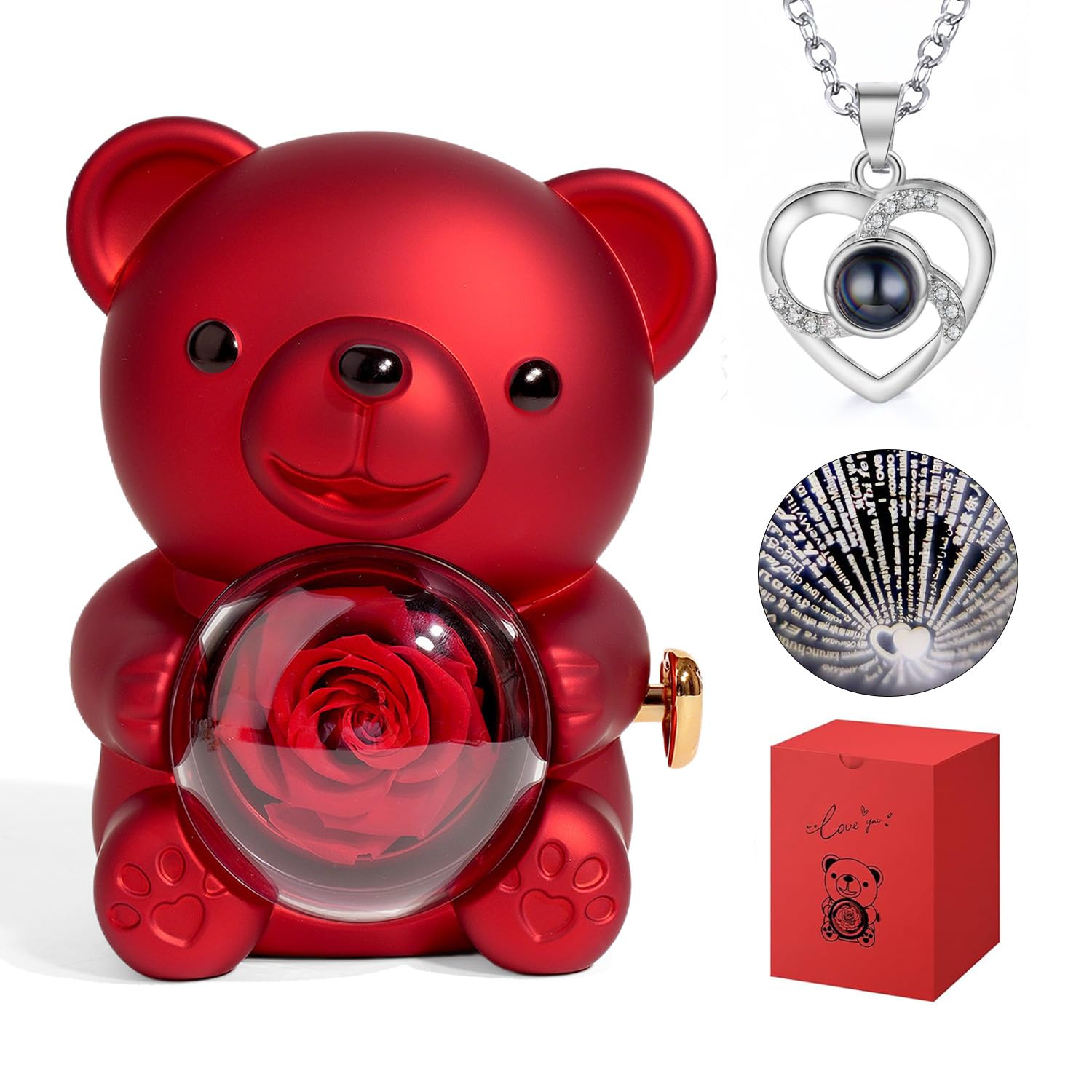 Niedlicher Teddybär mit konservierter Rose, Geschenke für Frauen, romantischer Rosen-Bär, Teddy, Valentinstag, Jahrestag, Hochzeit, Mutter, Geschenk für sie (rot