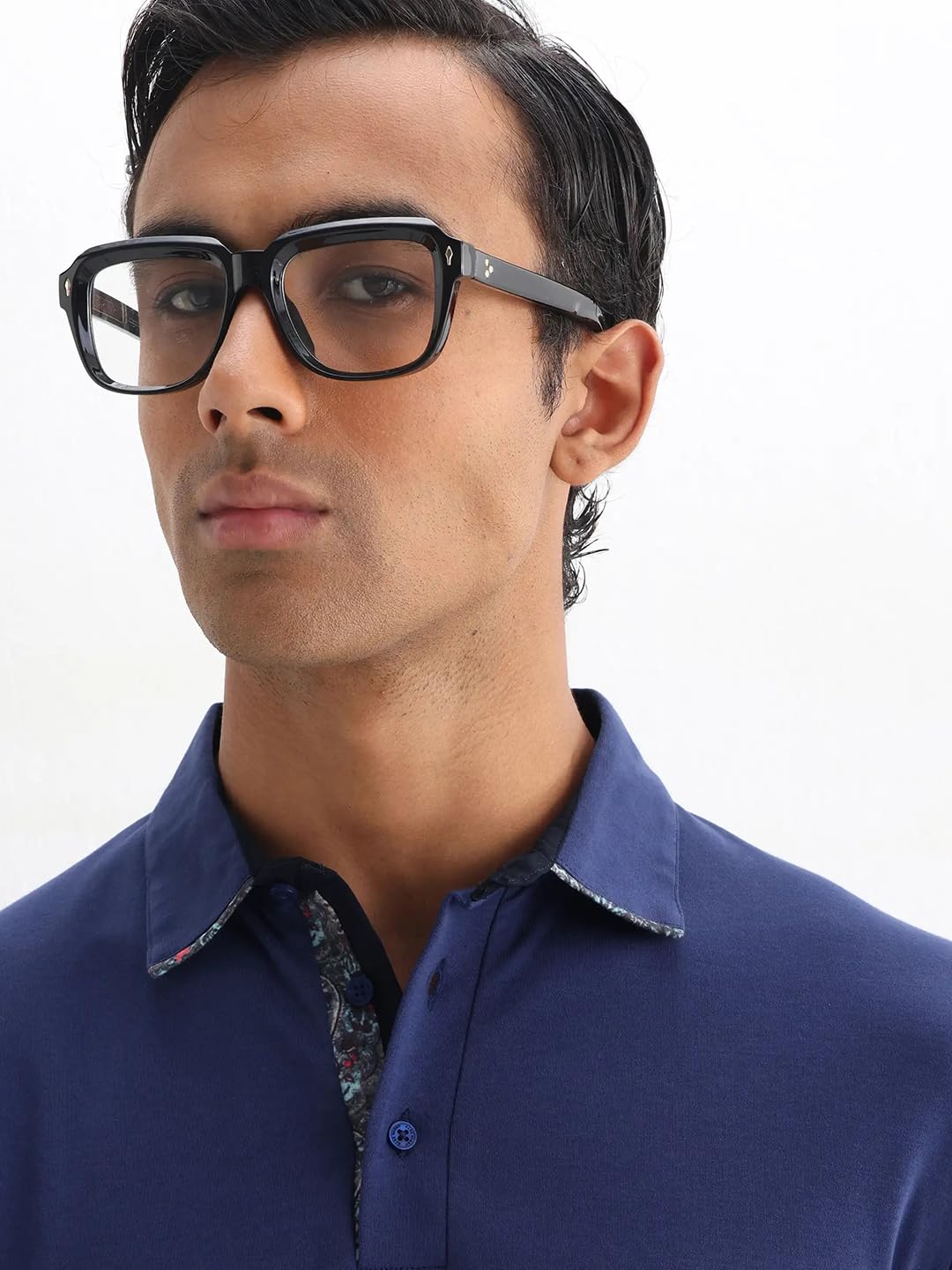 Rare Rabbit Men's Casca Dark Blue Cotton Plain Regular Fit Half Sleeve Polo 3