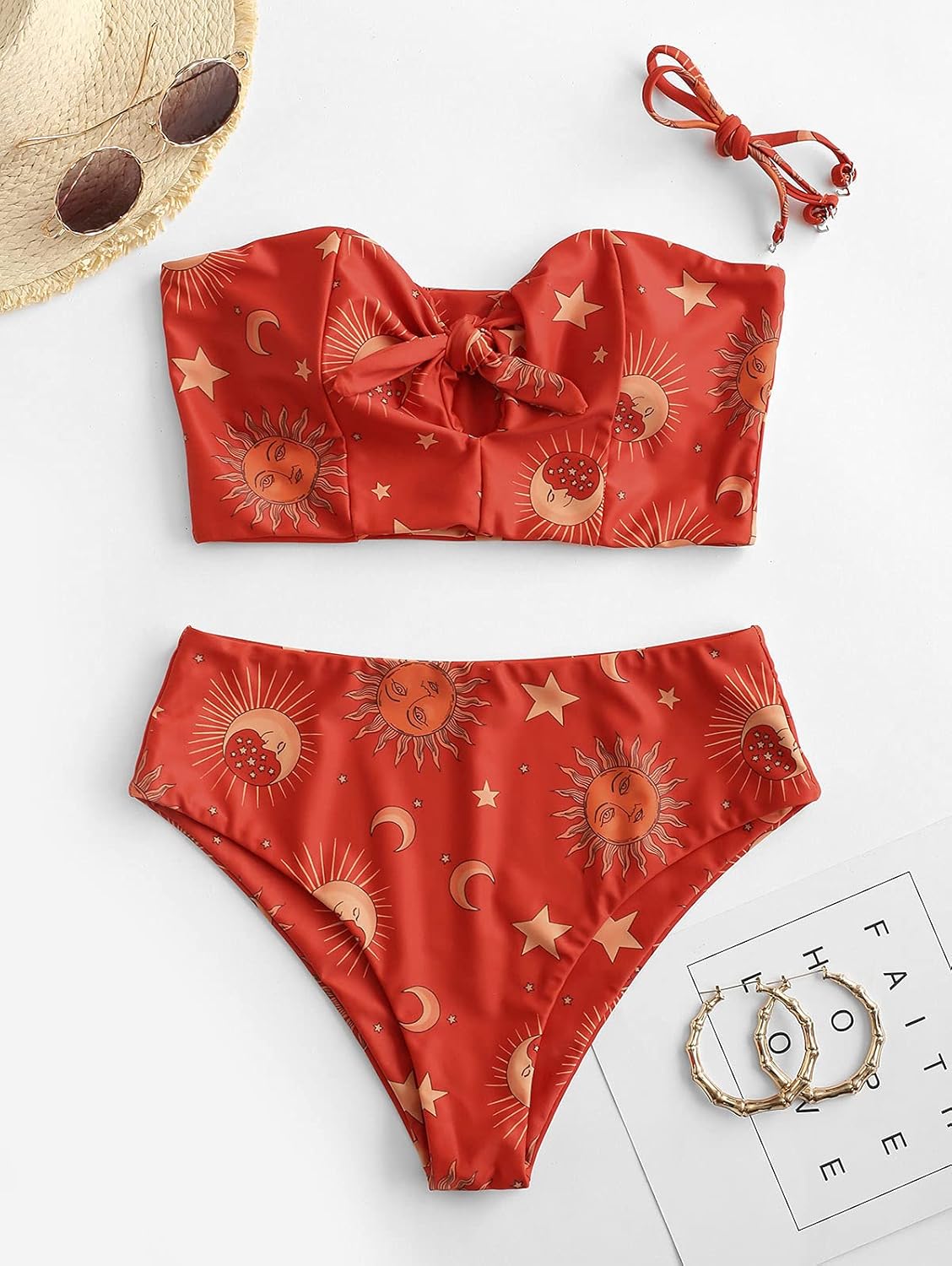 ZAFUL Women Ribbed Keyhole Tied High Waisted Bikini Spaghetti Straps Two Pieces Swimsuit Bathing Suit - Image 3