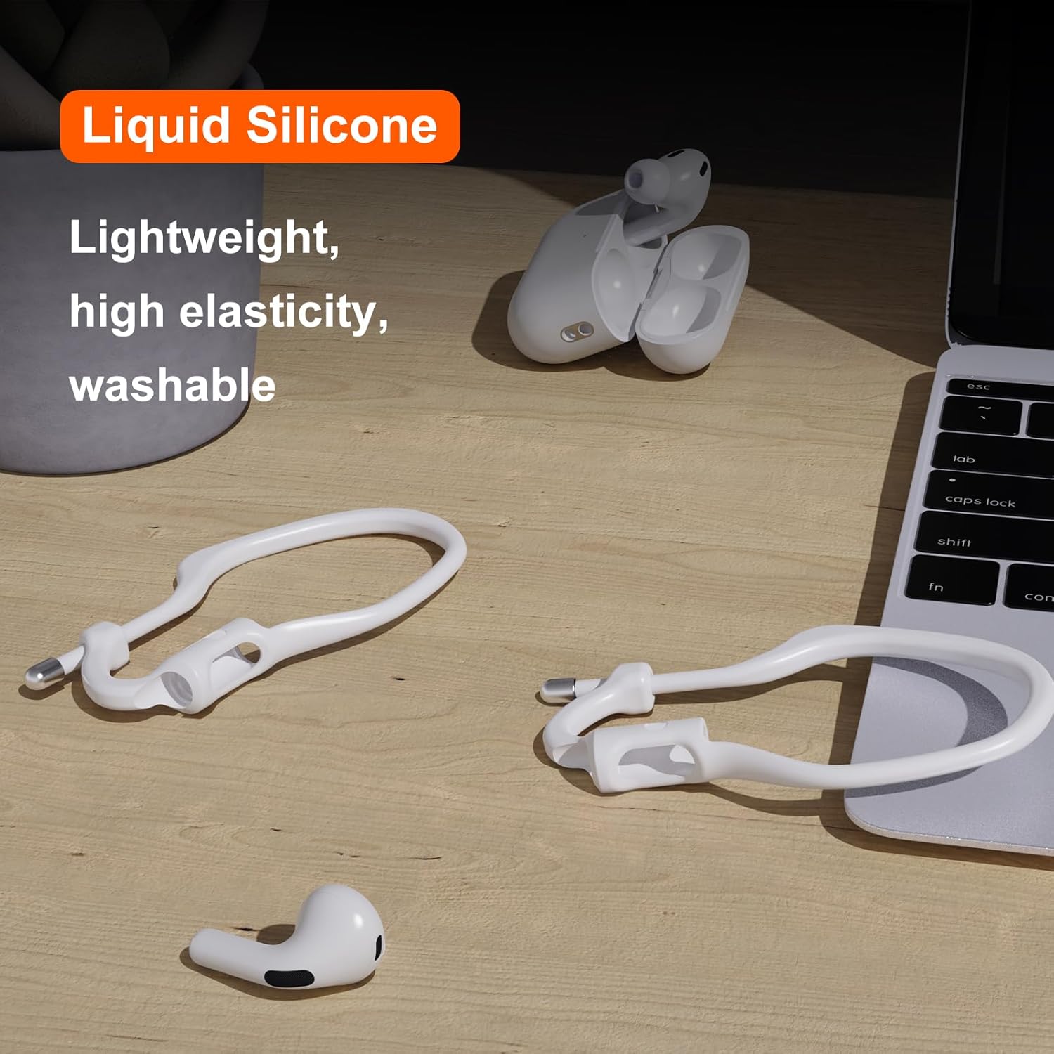 [2 Pairs] Haireca Ear Hooks for AirPods Pro 3 2 1 & AirPods 4 3 2 1, [Adjustable] Ergonomic Design Anti Slip, Comfortable Fit Silicone Clip for Running Sports [Added Velvet Storage Pouch] – White - Image 5