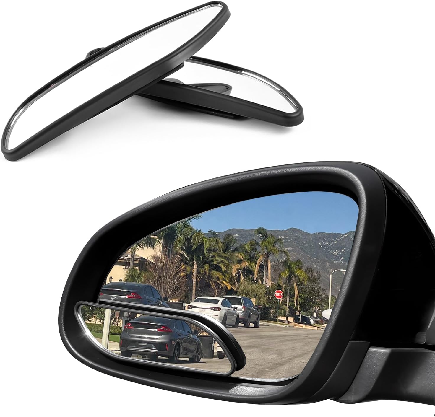 2 PCS Blind Spot Car Mirrors, Rectangular HD Glass Convex Side Mirrors with Adjustable Stick, Universal Wide Angle Rearview Mirrors for Cars RVs SUVs Trucks, Car Accessories