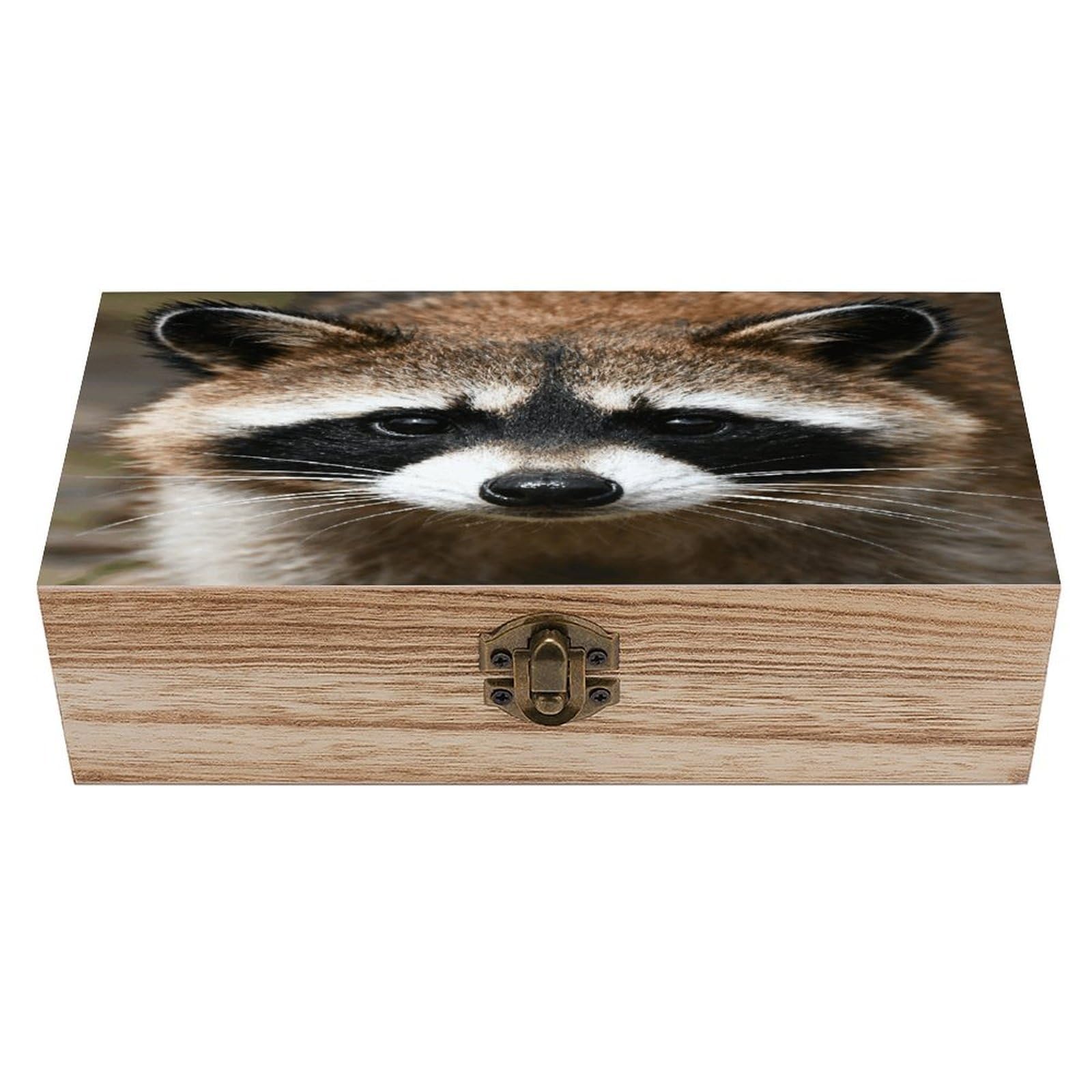 VstaDank Raccoon Face Wooden Storage Box with Hinged Lid Natural Wooden Box Beautifully Keepsake Boxes Vintage Wood Boxes Jewelry Organizer Trinket Storage Chest Unique Gift