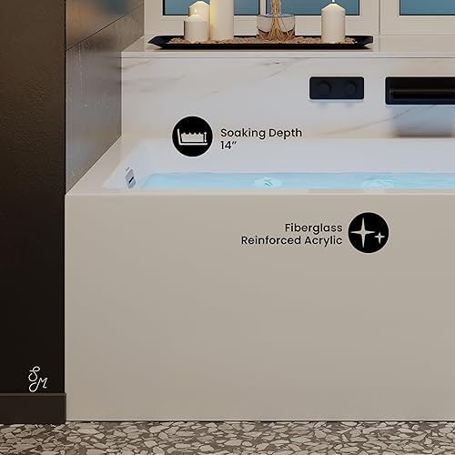 Vista 7 de Swiss Madison Avancer - Bañera de hidromasaje rectangular de drenaje para alcoba con delantal, 60 x 36 pulgadas, color blanco brillante (SM-AB590)