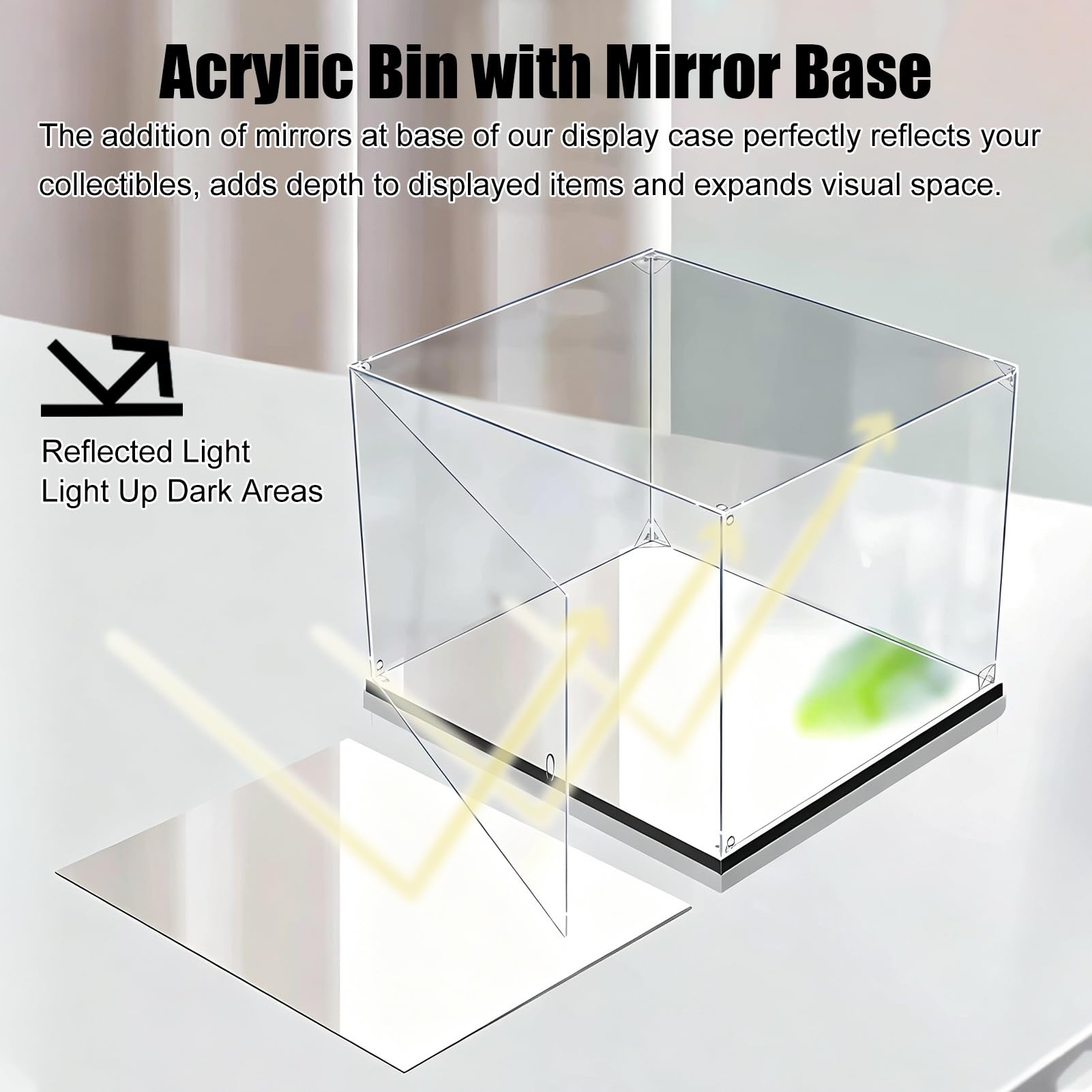 Teca Plexiglass Base a Specchio, Scatola in Acrilico con Sportello, Vetrina | Una Scatola di Vetro Alternativa con Apertura Laterale, Contenitore Trasparente per L'organizzazione Domestica