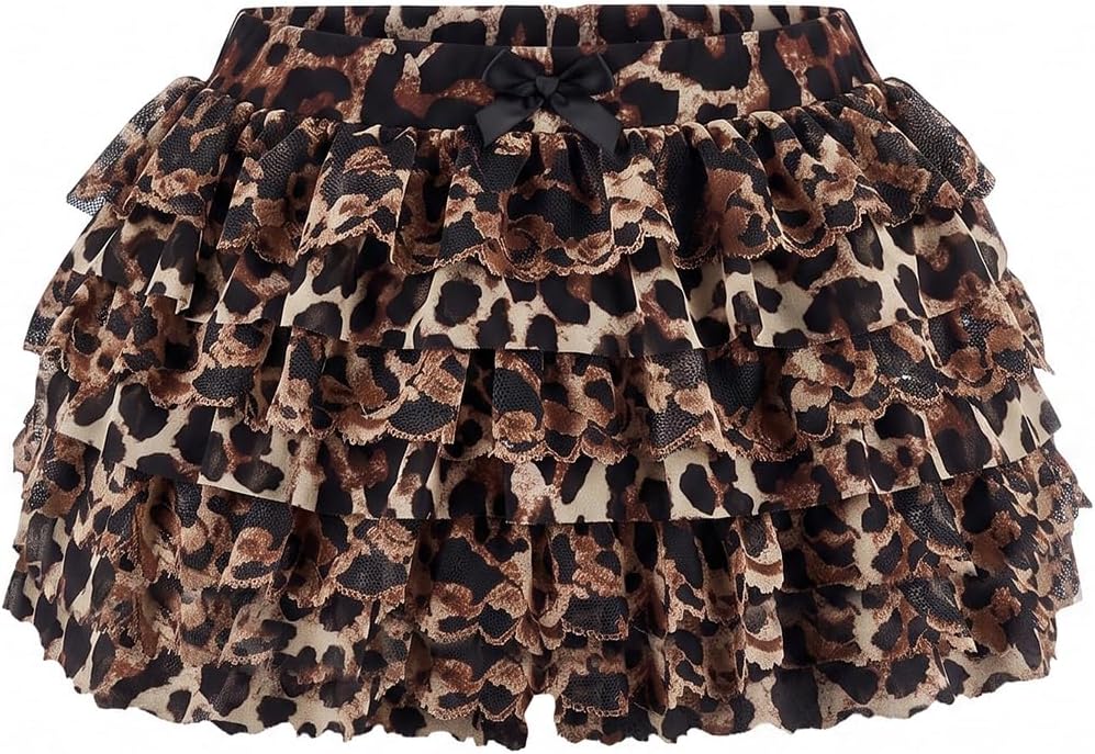 Women Y2K Lace Multi-Layered Bloomers Lolita Ruffle Shorts Cute Mini Skirt