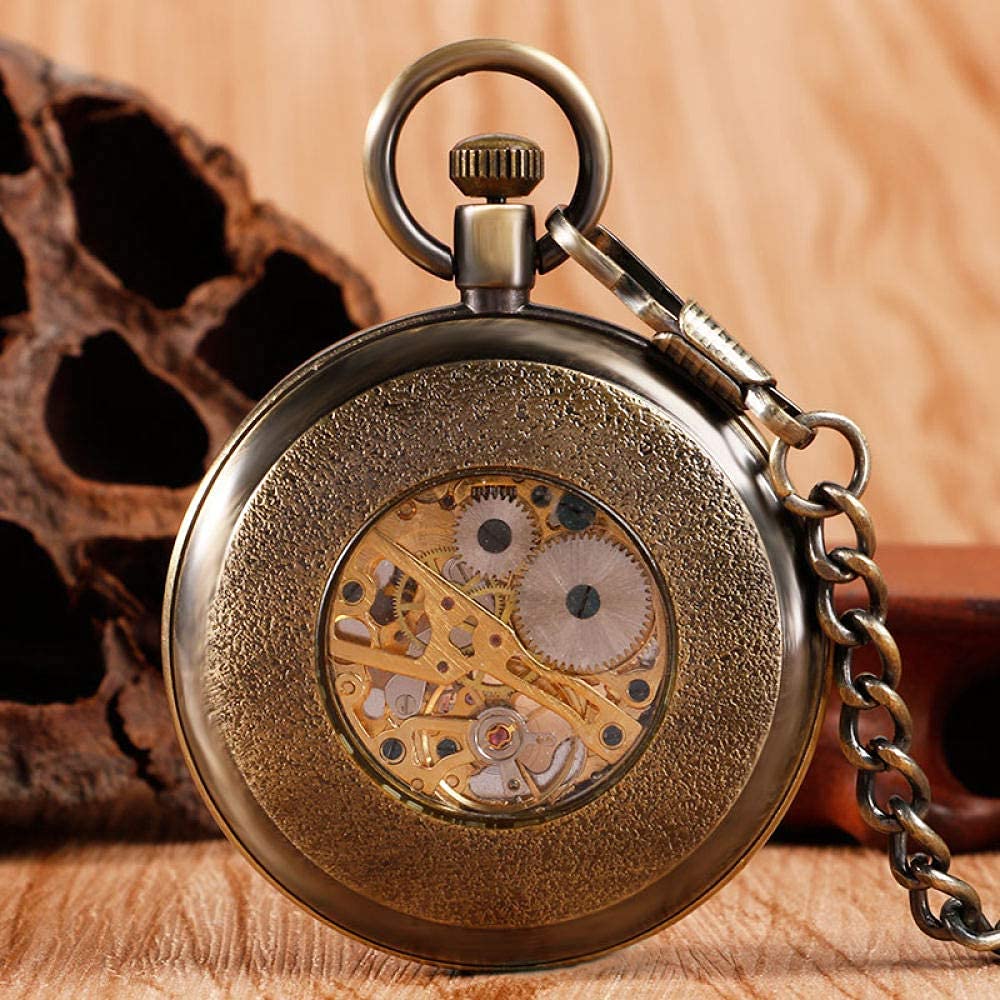 Orologio da Tasca, Orologio da Steampunk BronzePocket, Mano Meccanica Avvolgimento di Skeleton FOB Orologio con Catena Tasca Unisex Regali di Natale