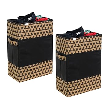 PrettyKrafts 35L Non Woven Trio Foldable Slim Laundry Basket, Large Laundry Hamper With Handle, Collapsible Laundry Sorter and Organizer, Tall Storage Basket Bin (36x20x51cm, Beige, Set of 2)