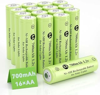 1.2V AA 700mAh NiMH Rechargeable Battery, 16 Pack Double A Solar Lights Battery for Outdoor String Light, Pathway Lights.