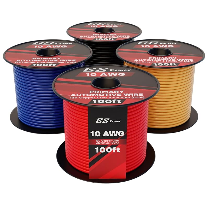 Kit de fio automotivo 10 AWG CCA GS Power, 4 cores, 4 rolos de 30,5 m, total de 121,9 m