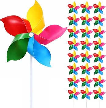 Pinwheels, 25 Pack Colorful Wind Spinners with Poles, DIY Windmill Crafts for Garden and Yard Decorations, Outdoor Party Activities and Birthday Celebrations, PVC Material Construction