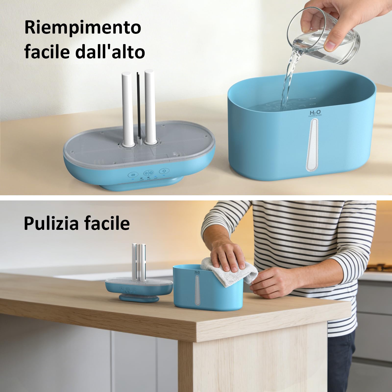 LKV Umidificatore, 2L Umidificatore Ambiente Bambini con Ugello a due vie con Timer Funzione di Autospegnimento e Luce Notturna Silenzioso, Humidifier casa per Bambini Piante e uso Domestico, Blu