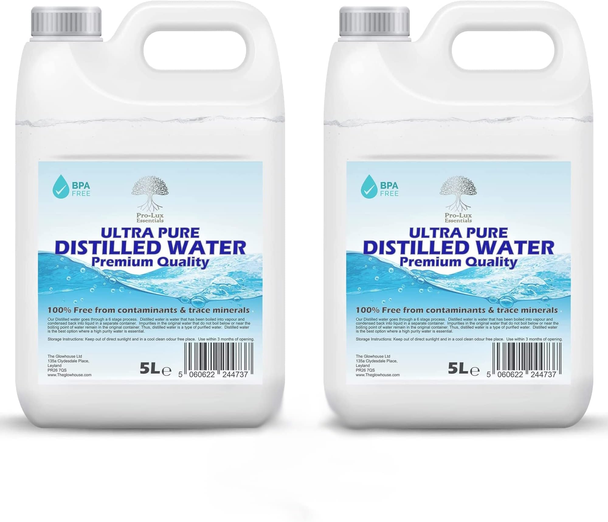 Distilled Water 100% Pure Premium Quality - Ideal for CPap, Irons, Humidifiers, Cleaning, Engines and more - Made in the UK (10 Litre)