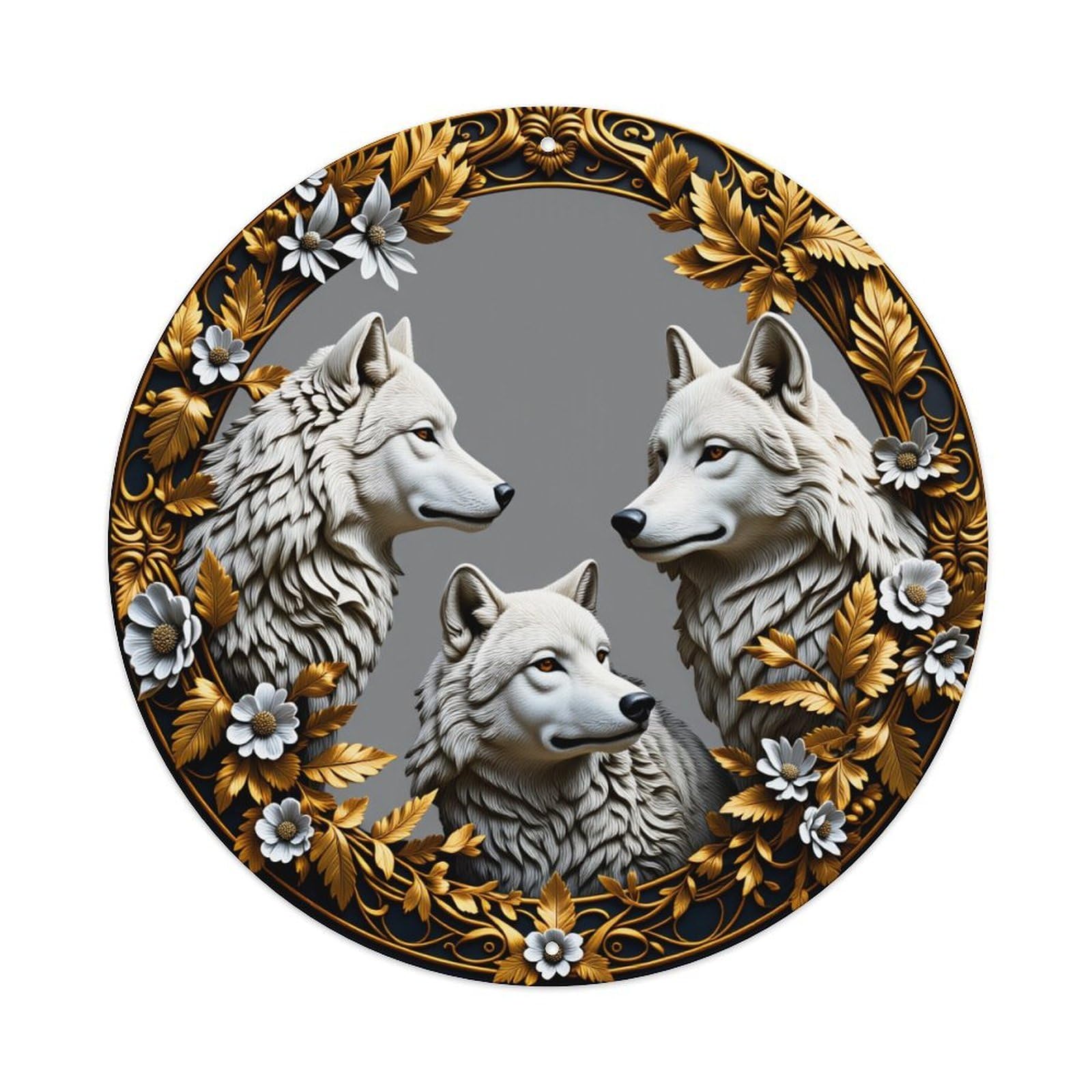 Wolf Family Floral Art Round Tin Sign Vintage Metal Poster Retro Bar, Home, Man Cave, Kitchen, Laundry Room Wall Art Decor Gift 8x8In