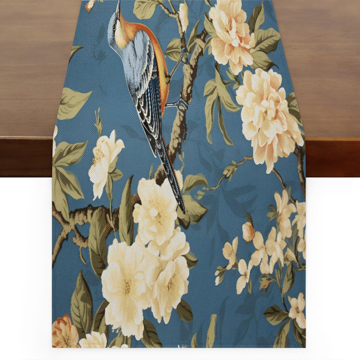 Chemin de table vintage oiseau pivoine 228,6 cm pour protéger et embellir une table usée